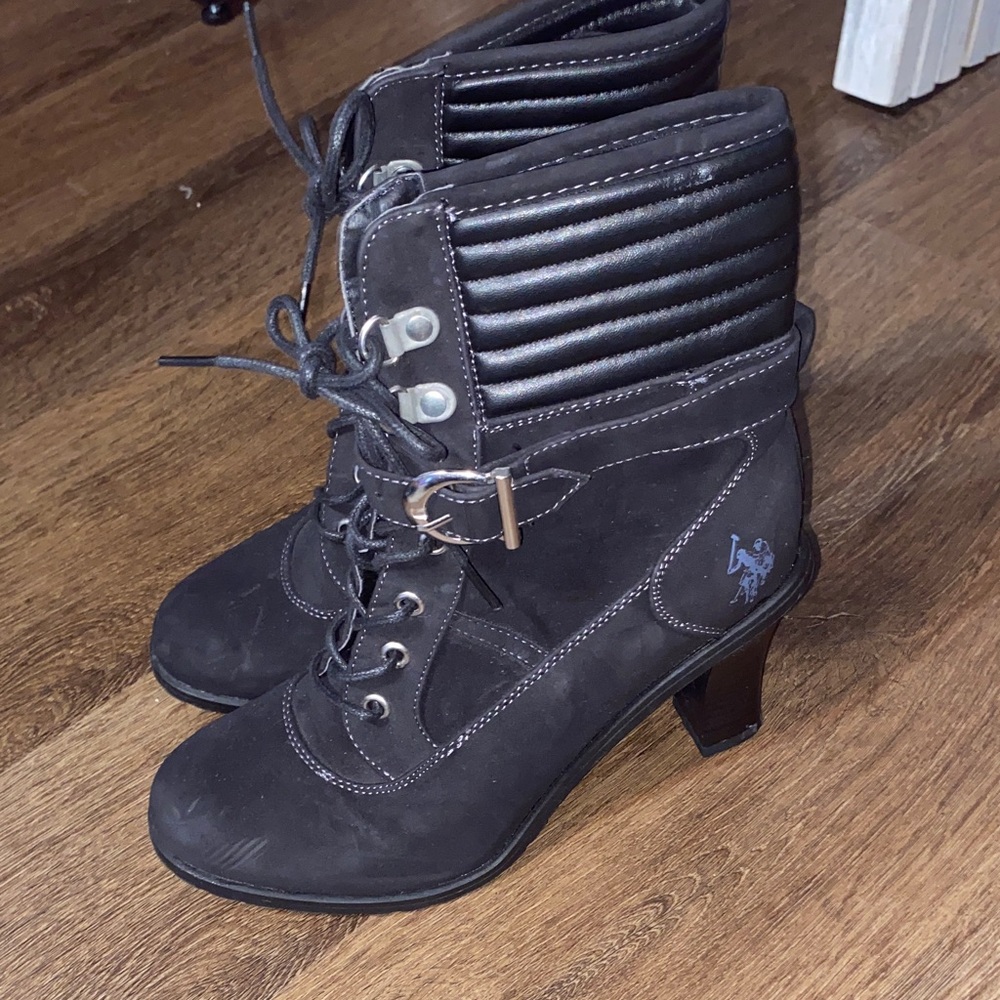 U.S. Polo Assn. Black Lace Up Heeled Boots